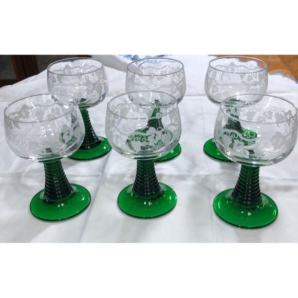 Luminarc France Vintage Grapevine Etching Glasses Beehive Coil Stem Set 6 1970s - Picture 3 of 12